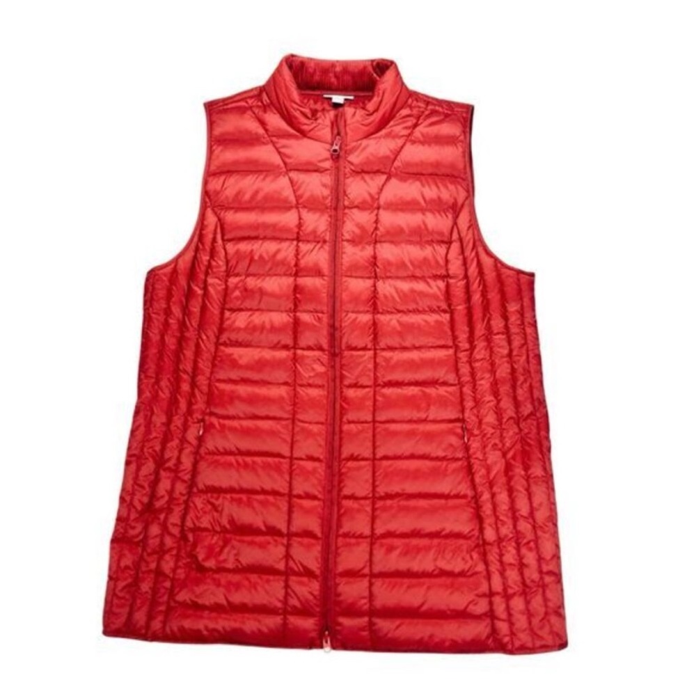 J. JILL Down Puffer Vest L Tall - Red - Full Zip Standup Collar Quilted Jacket